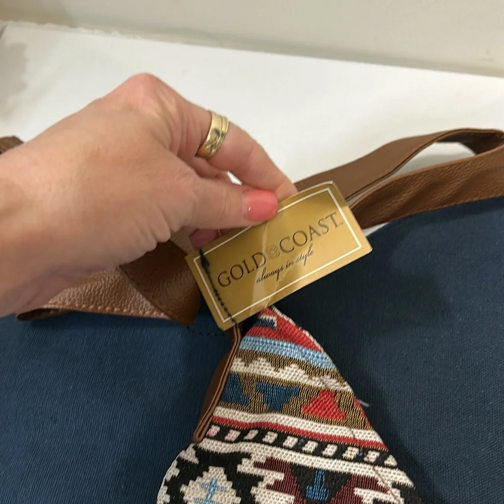 Boho Aztec Pattern Shoulder Bag with Brown Strap - Unbranded